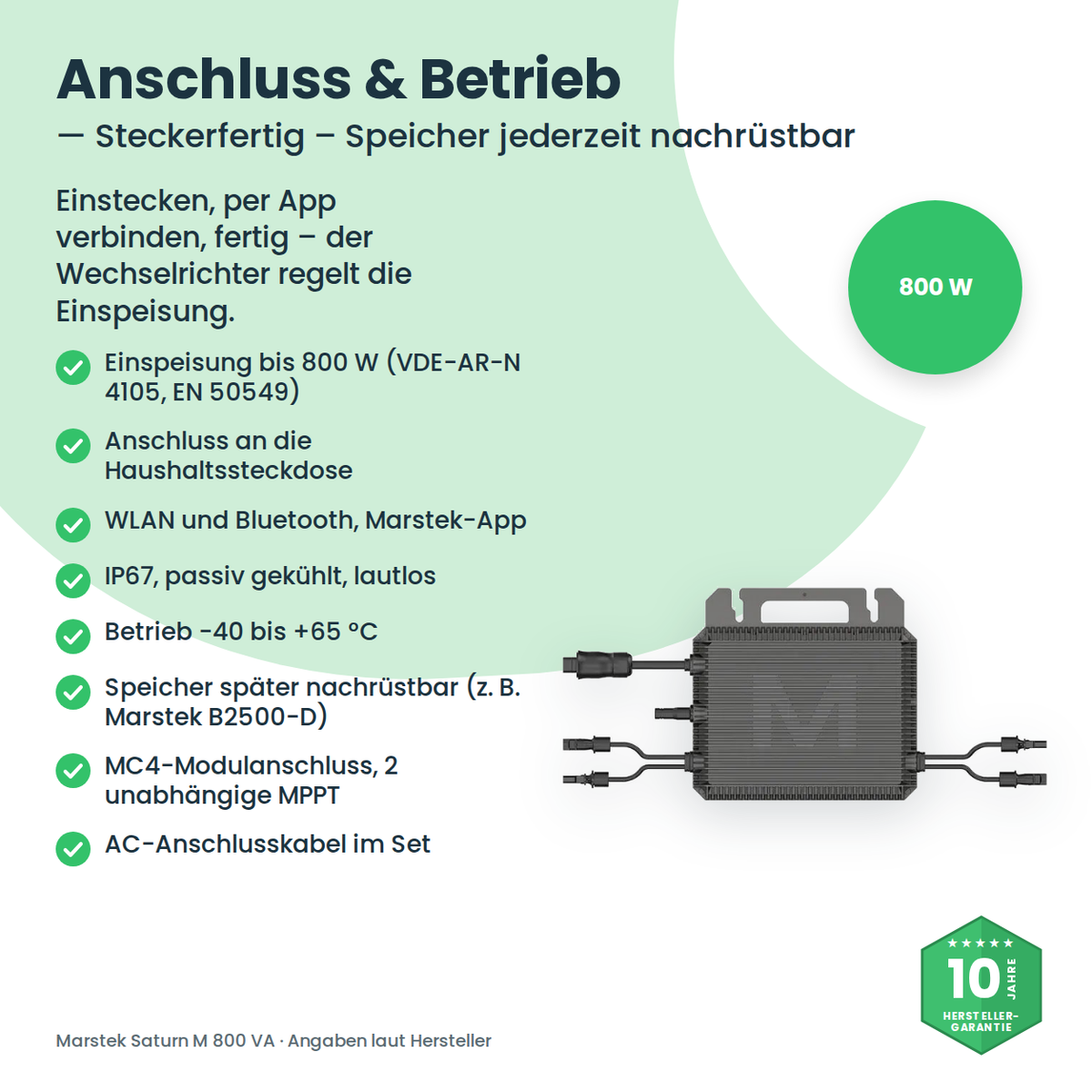 Anschluss und Betrieb des Balkonkraftwerks mit Marstek 800-W-Mikrowechselrichter