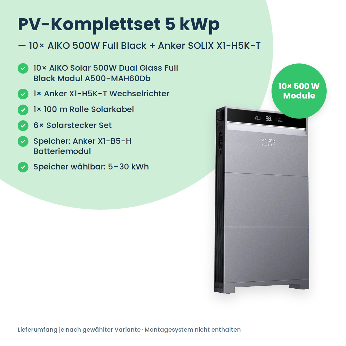 Lieferumfang PV-Komplettset 5 kWp 3-ph.