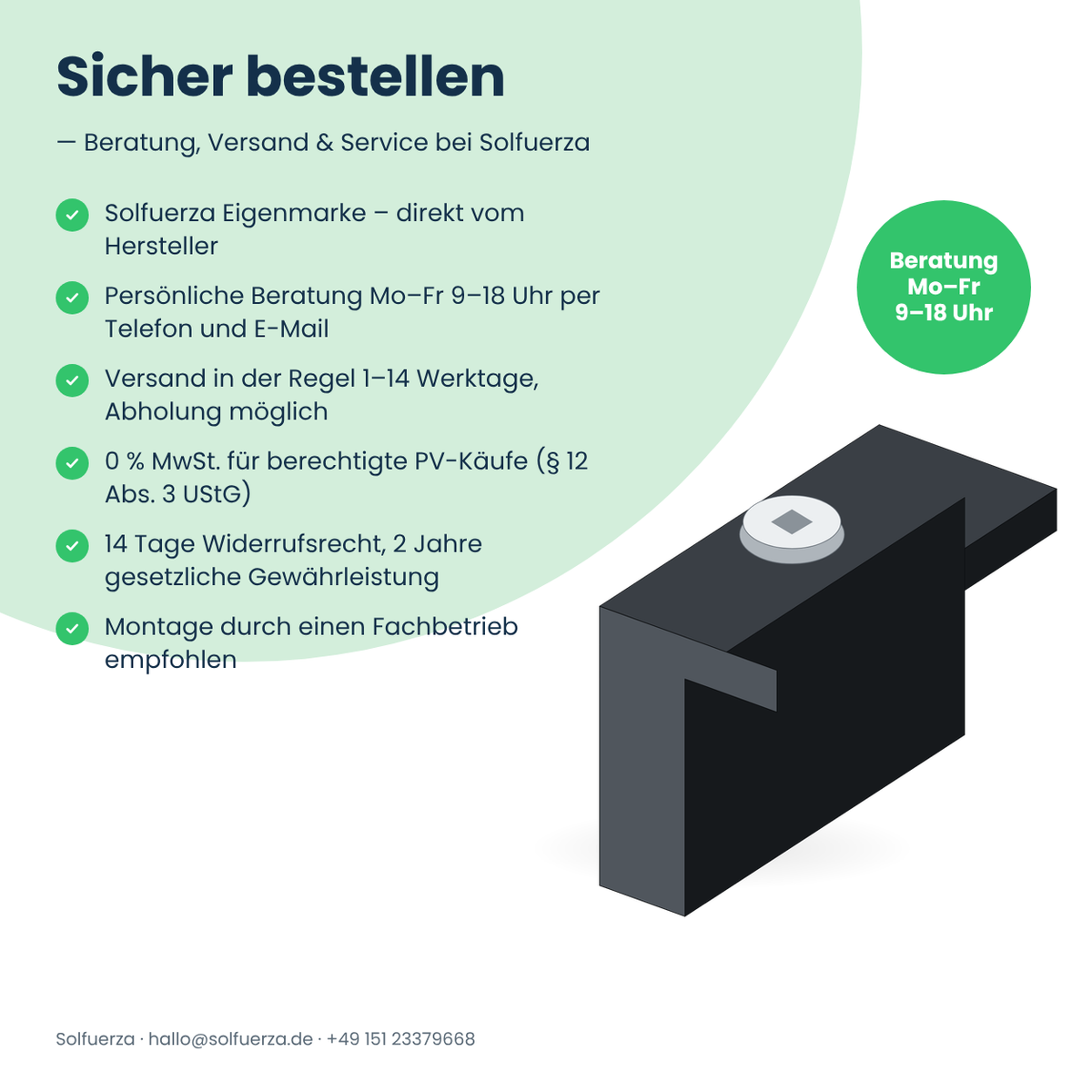 Solfuerza Alu-Endklemme schwarz für Solarmodule