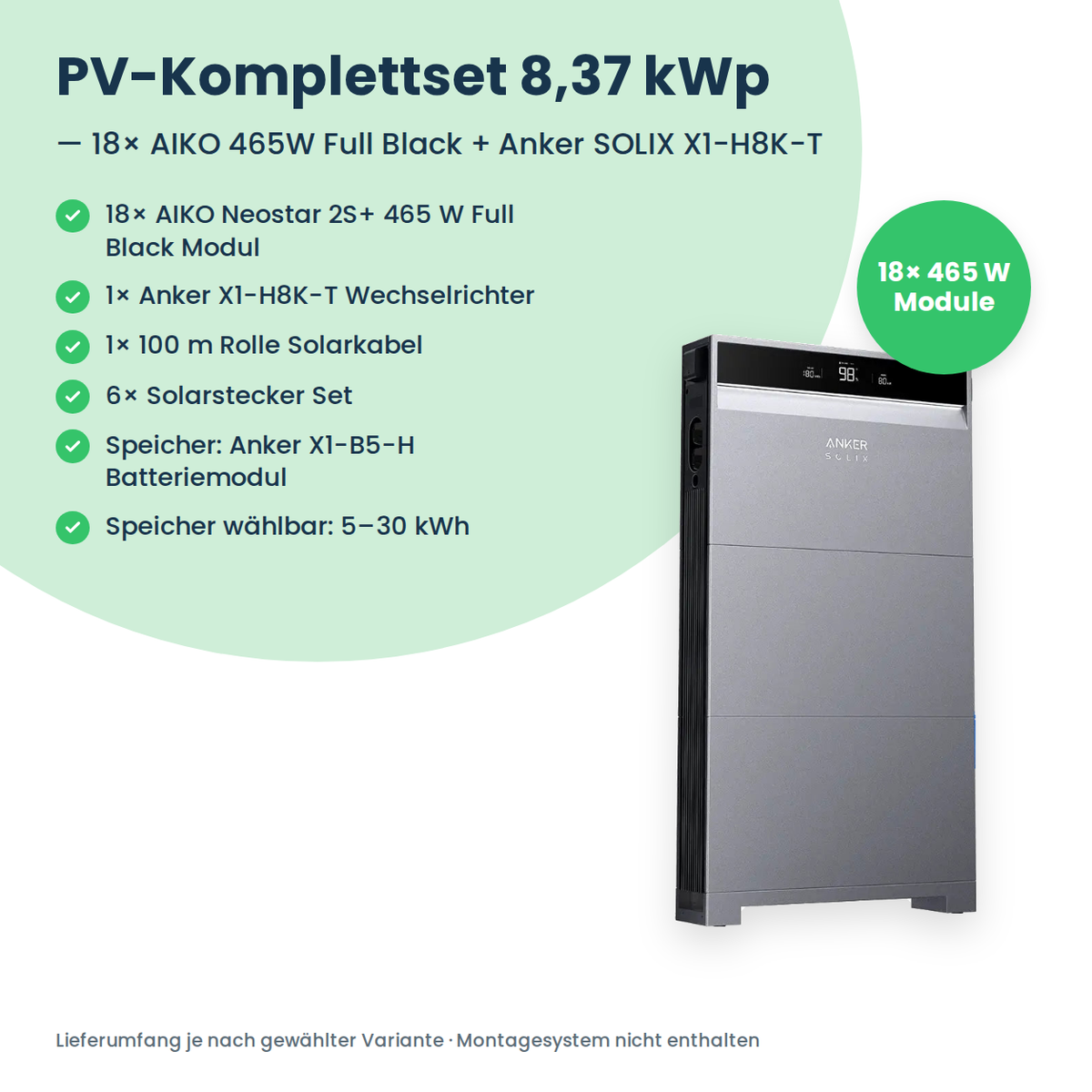 Lieferumfang PV-Komplettset 8,37 kWp 3-ph.
