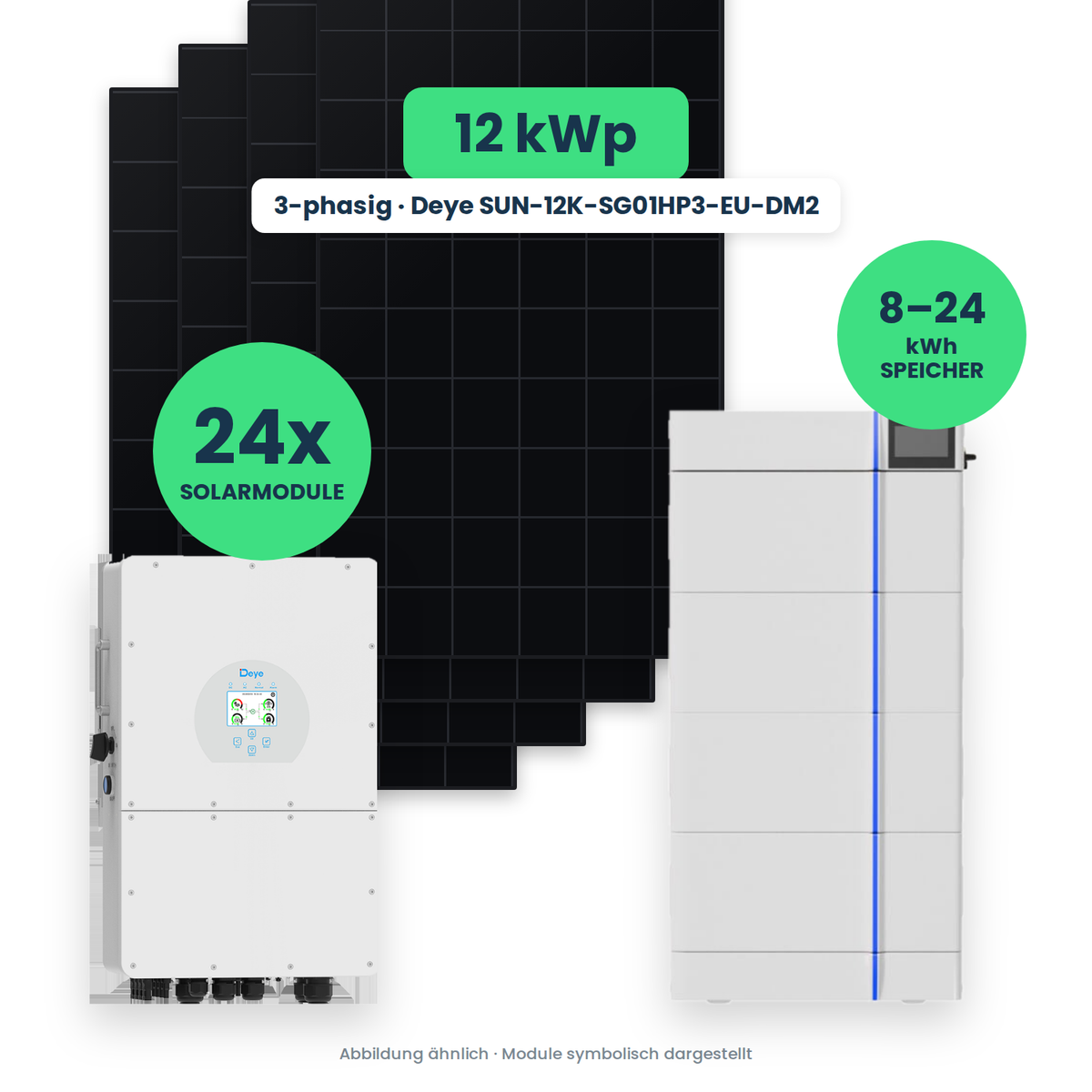 PV-Komplettset 12 kWp 3-ph. | 24× AIKO 500W Full Black + Deye SUN-12K-SG01HP3-EU-DM2