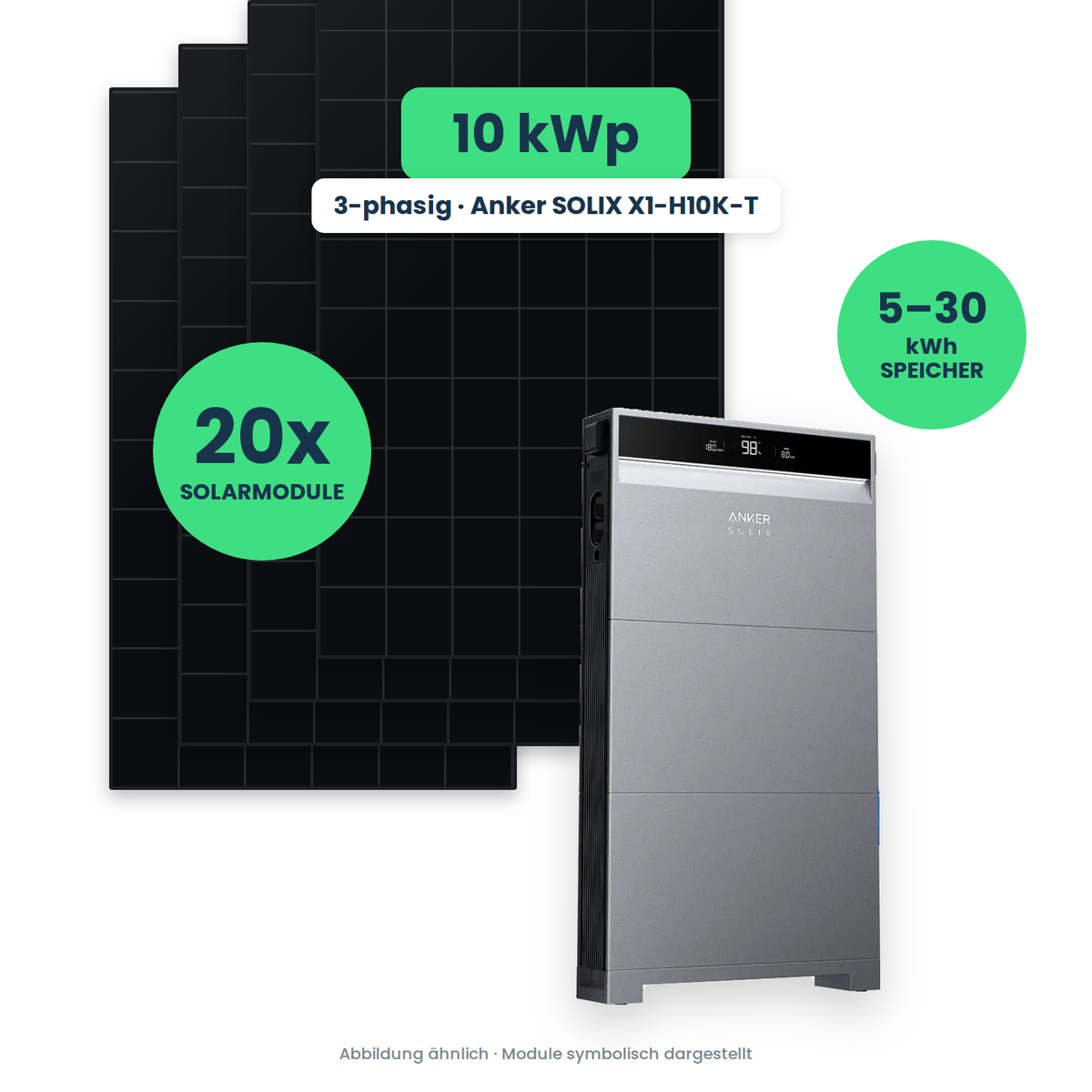PV-Komplettset 10 kWp 3-ph. | 20× AIKO 500W Full Black + Anker SOLIX X1-H10K-T
