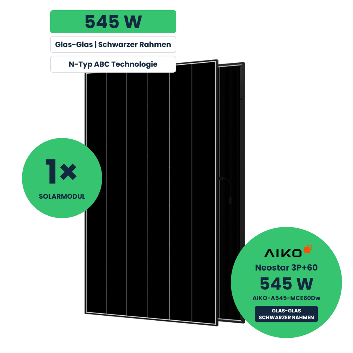 AIKO Neostar 3P+60 545 W Glas-Glas Solarmodul mit schwarzem Rahmen (AIKO-A545-MCE60Dw)