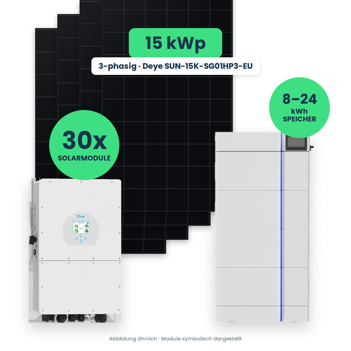 PV-Komplettset 15 kWp 3-ph. | 30× AIKO 500W Full Black + Deye SUN-15K-SG01HP3-EU