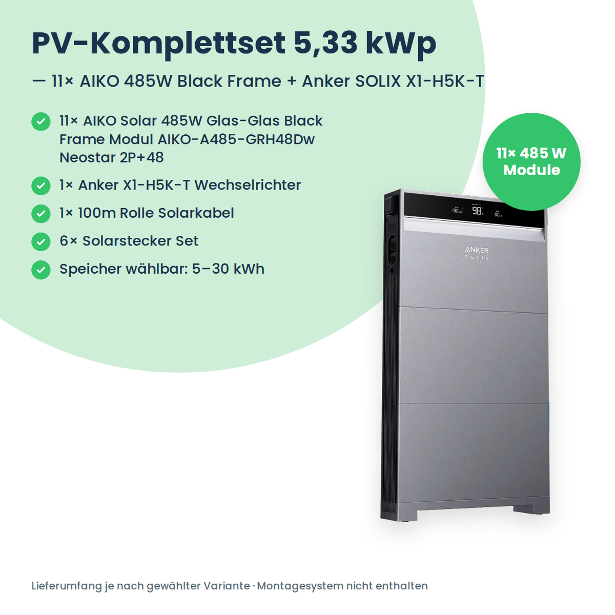 Lieferumfang PV-Komplettset 5,33 kWp 3-ph.