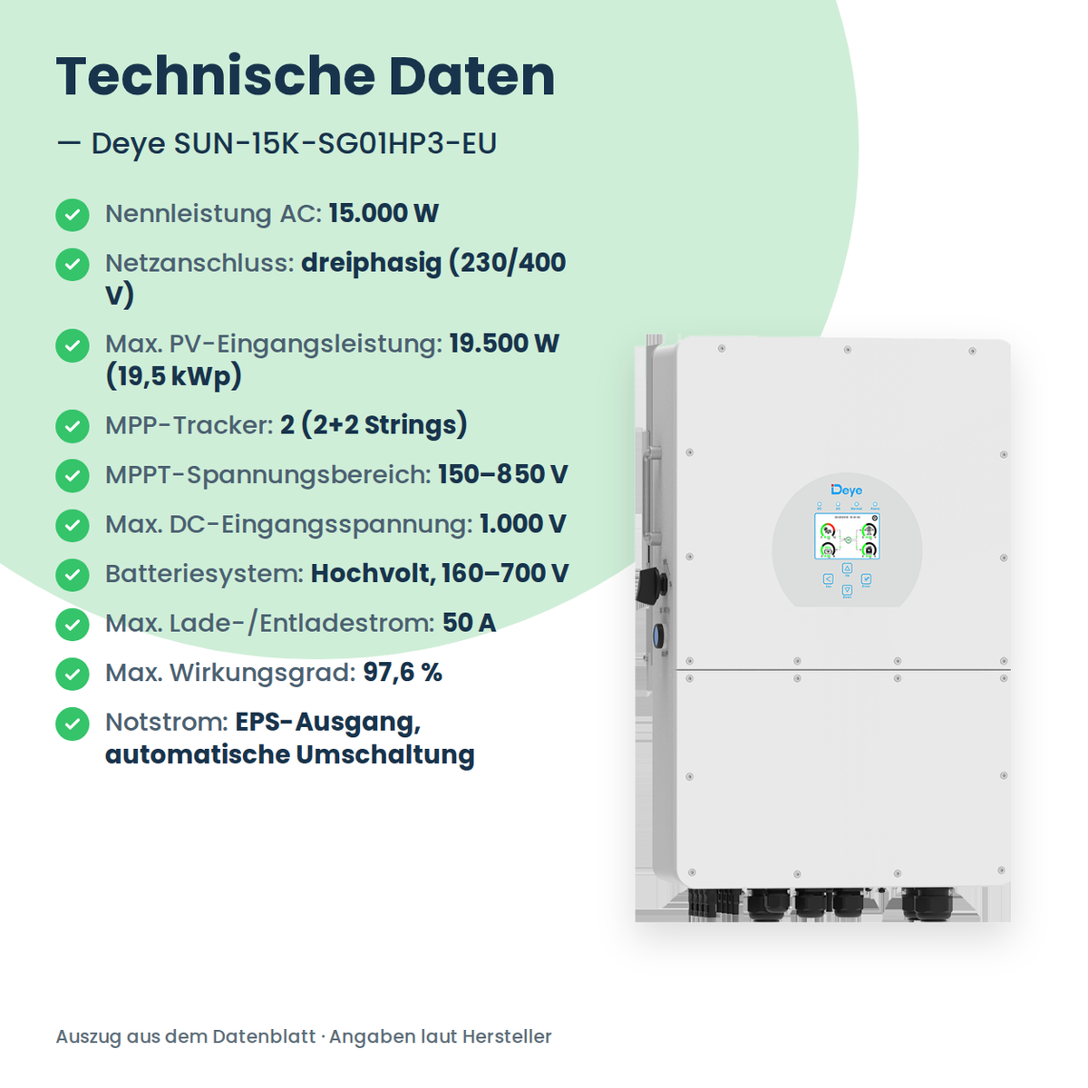 Deye SUN-15K-SG01HP3-EU – 15 kW Hybrid-Wechselrichter dreiphasig für Hochvolt-Speicher