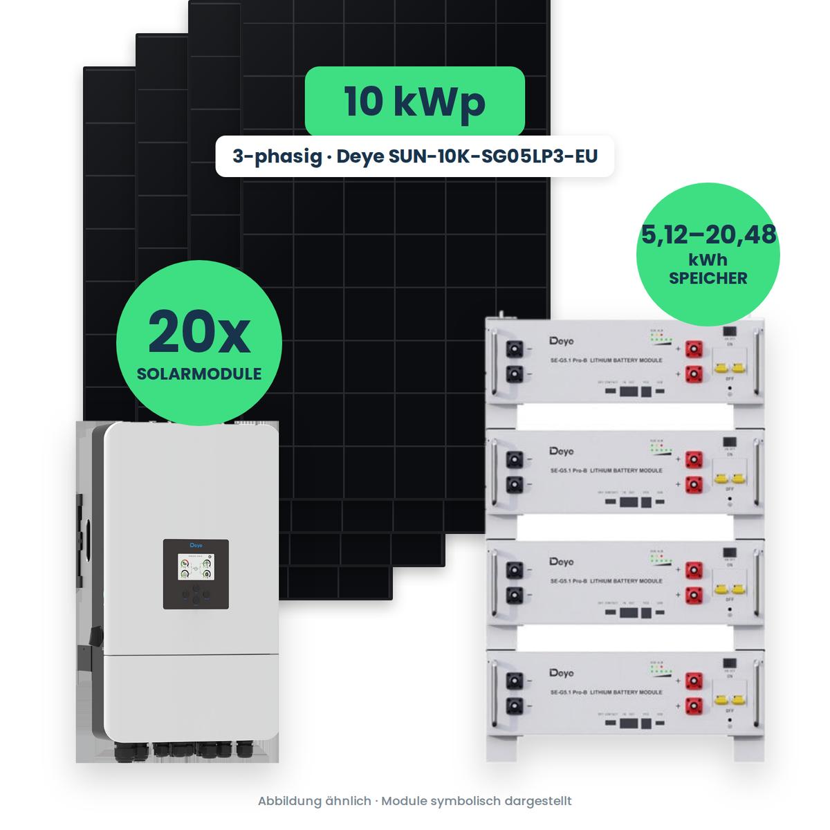 PV-Komplettset 10 kWp 3-ph. | 20× AIKO 500W Full Black + Deye SUN-10K-SG05LP3-EU