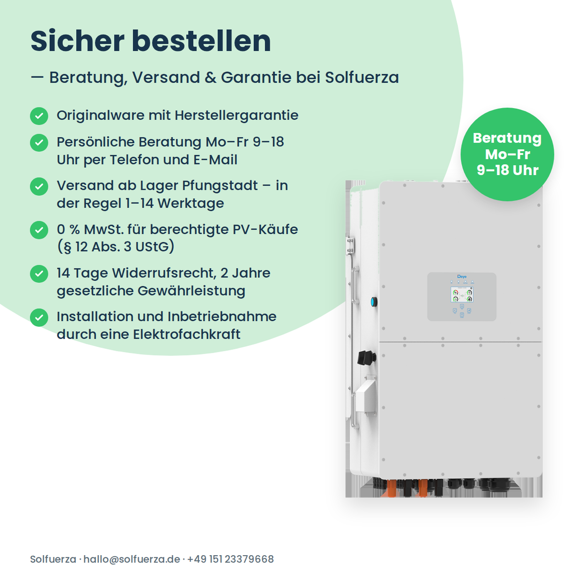 Deye SUN-50K-SG01HP3-EU – 50 kW Hybrid-Wechselrichter dreiphasig für Hochvolt-Speicher