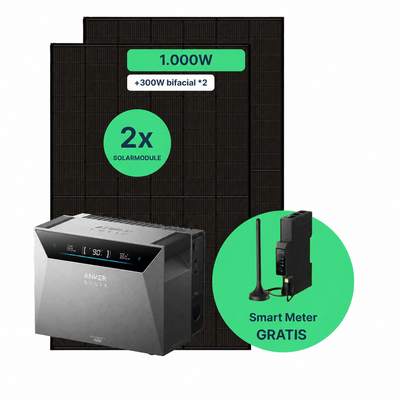 Balkonkraftwerk 1000 W Komplettset mit zwei Full-Black-Solarmodulen, Anker SOLIX Solarbank 4 Pro und gratis Smart Meter