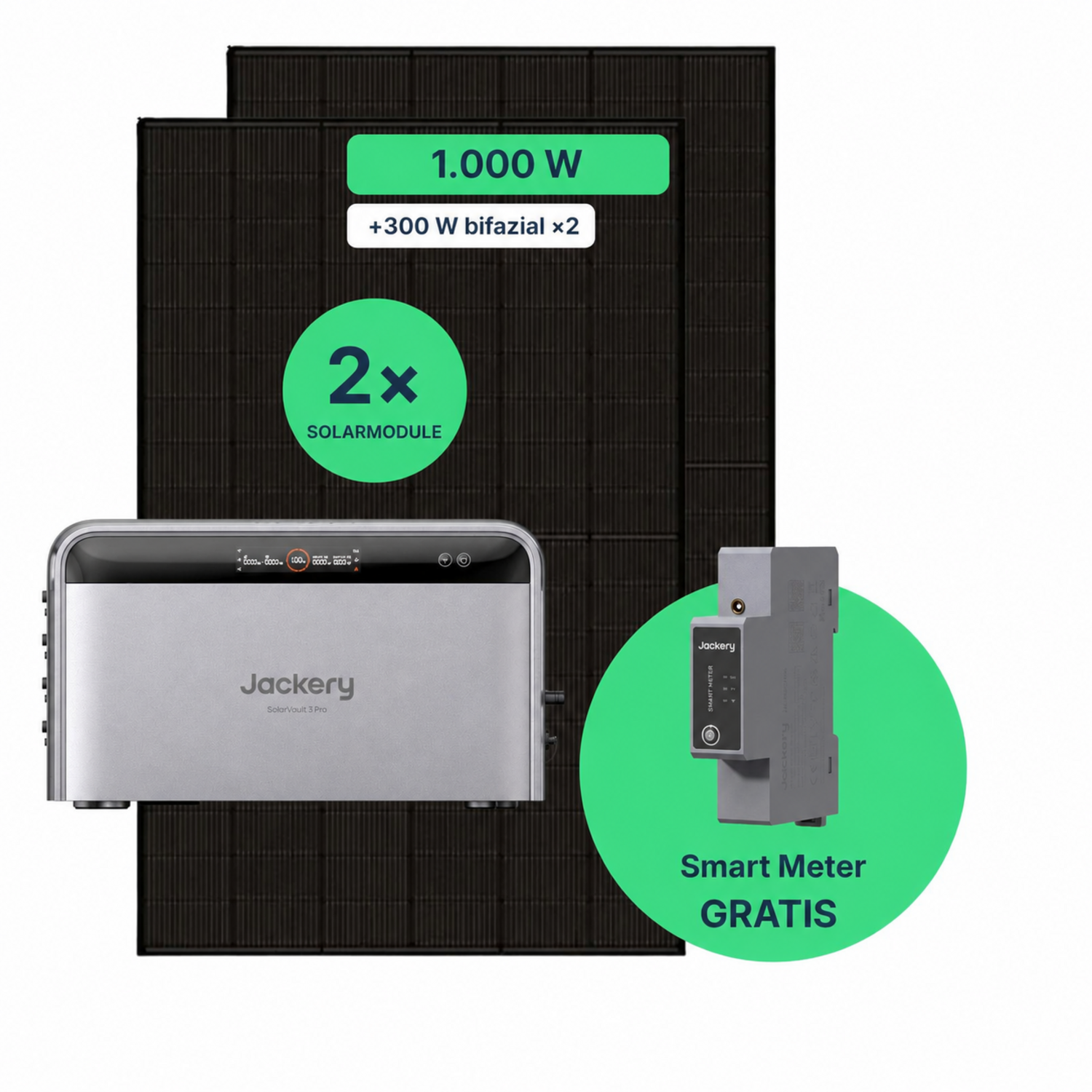 Balkonkraftwerk 1000W mit Speicher – 2× Jolywood 500W + Jackery SolarVault 3 Pro
