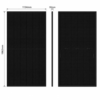 Maßzeichnung des Solarmoduls: 1.962 x 1.134 x 30 mm, Vorder- und Rückseite