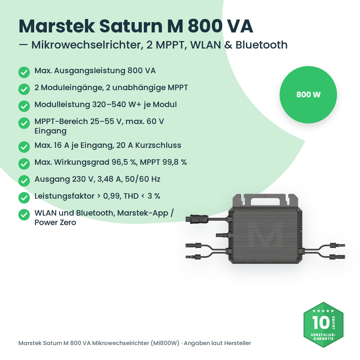 Marstek Saturn M 800 VA Mikrowechselrichter – technische Daten