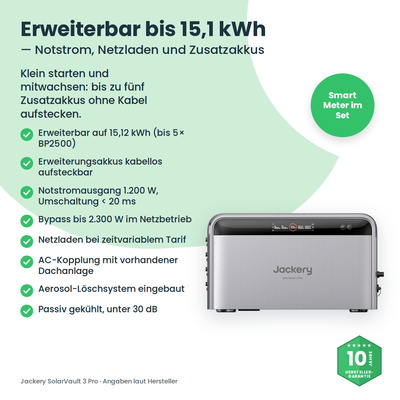 Jackery SolarVault 3 Pro – erweiterbar bis 15,1 kWh, Notstrom und Netzladen