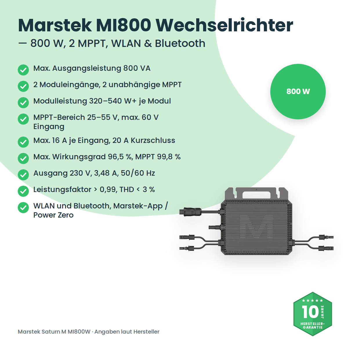 Marstek MI800 Mikrowechselrichter – technische Daten