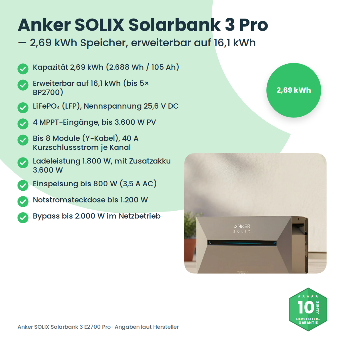 Anker SOLIX Solarbank 3 Pro – technische Daten des Speichers