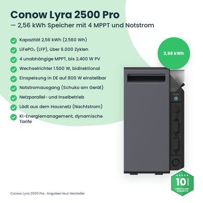 Conow Lyra 2500 Pro – technische Daten des Speichers
