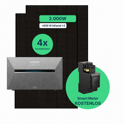 Balkonkraftwerk 2000W mit Speicher – 4× Jolywood 500W + Anker SOLIX Solarbank 3 Pro