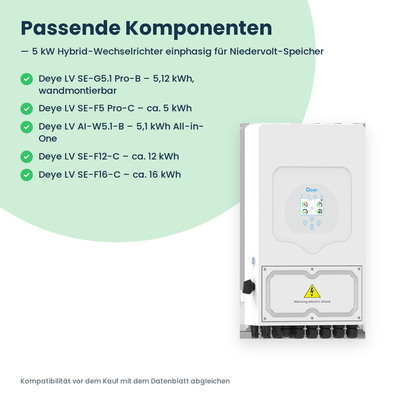 Deye SUN-5K-SG05LP1-EU-PLUS – 5 kW Hybrid-Wechselrichter einphasig für Niedervolt-Speicher