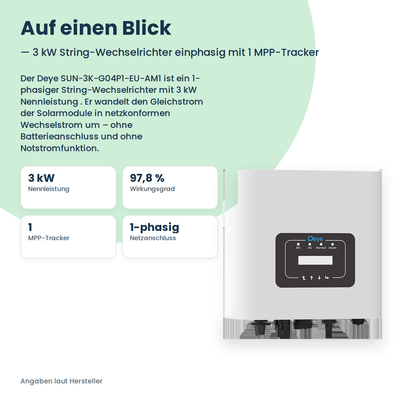 Deye SUN-3K-G04P1-EU-AM1 – 3 kW String-Wechselrichter einphasig mit 1 MPP-Tracker