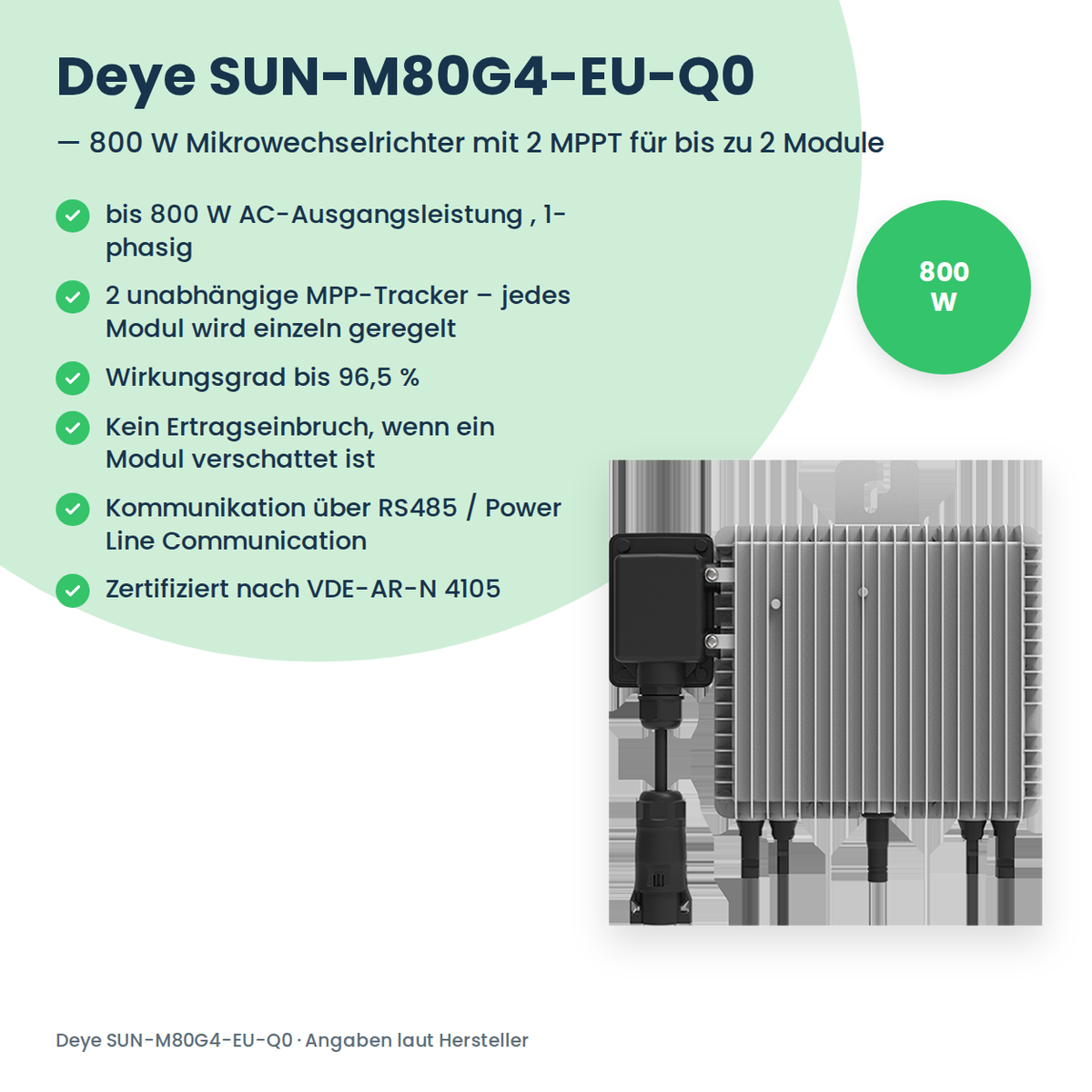 Deye SUN-M80G4-EU-Q0 – 800 W Mikrowechselrichter mit 2 MPPT für bis zu 2 Module