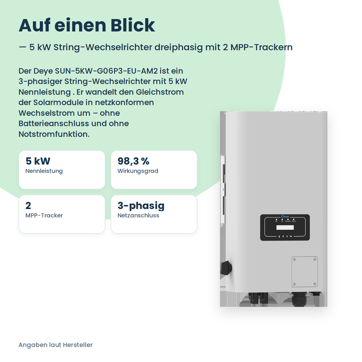 Deye SUN-5KW-G06P3-EU-AM2 – 5 kW String-Wechselrichter dreiphasig mit 2 MPP-Trackern
