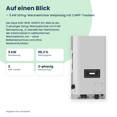 Deye SUN-5KW-G06P3-EU-AM2 – 5 kW String-Wechselrichter dreiphasig mit 2 MPP-Trackern