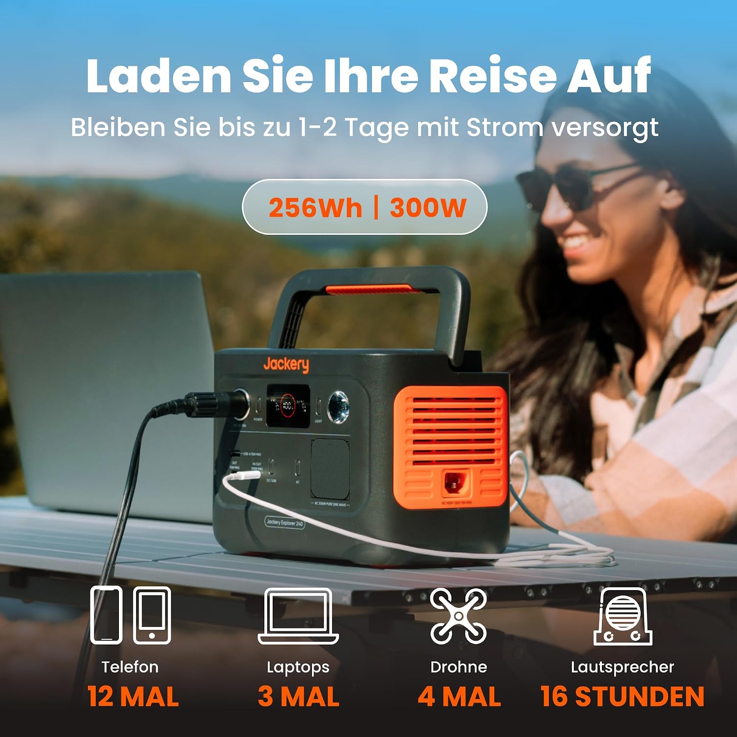 Jackery Explorer 240 v2 Tragbare Powerstation, 256Wh LiFePO4 Solargenerator mit 300W AC/100W USB-C Ausgang, Outdoor Generator für Camping, Reise, Notfall