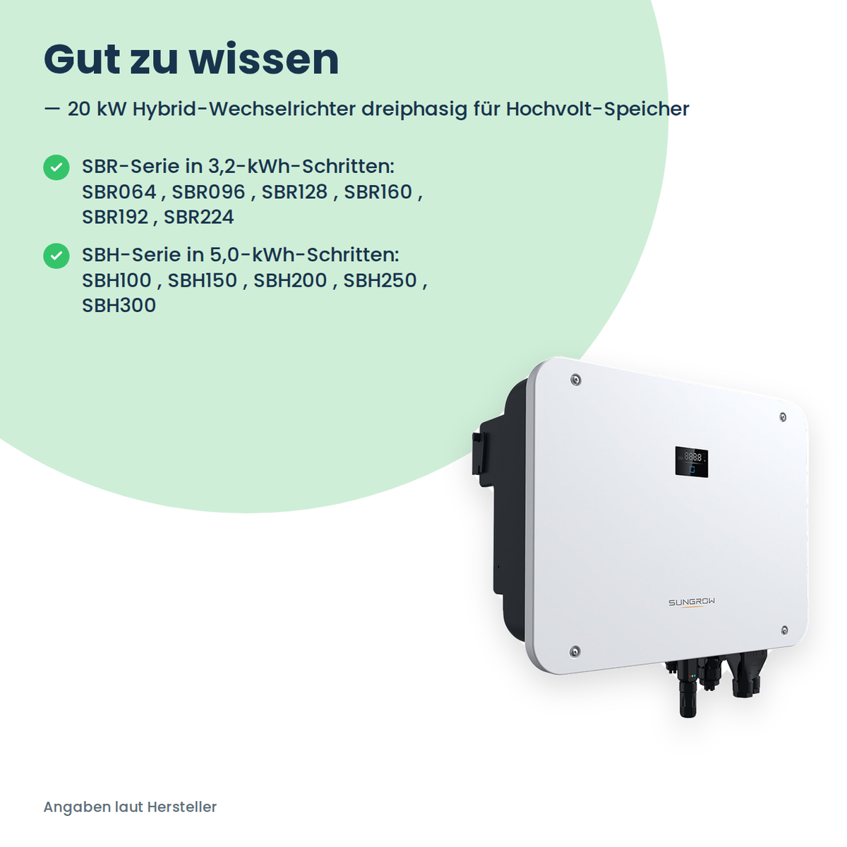 Sungrow SH20T – 20 kW Hybrid-Wechselrichter dreiphasig für Hochvolt-Speicher