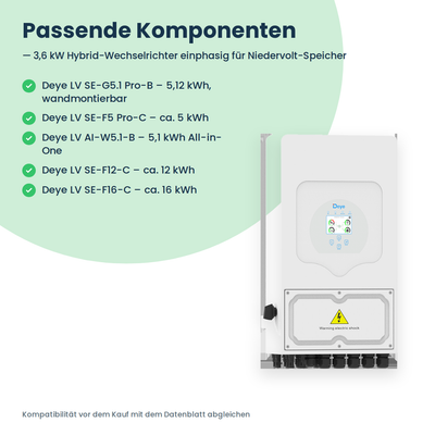 Deye SUN-3.6K-SG05LP1-EU-PLUS – 3,6 kW Hybrid-Wechselrichter einphasig für Niedervolt-Speicher