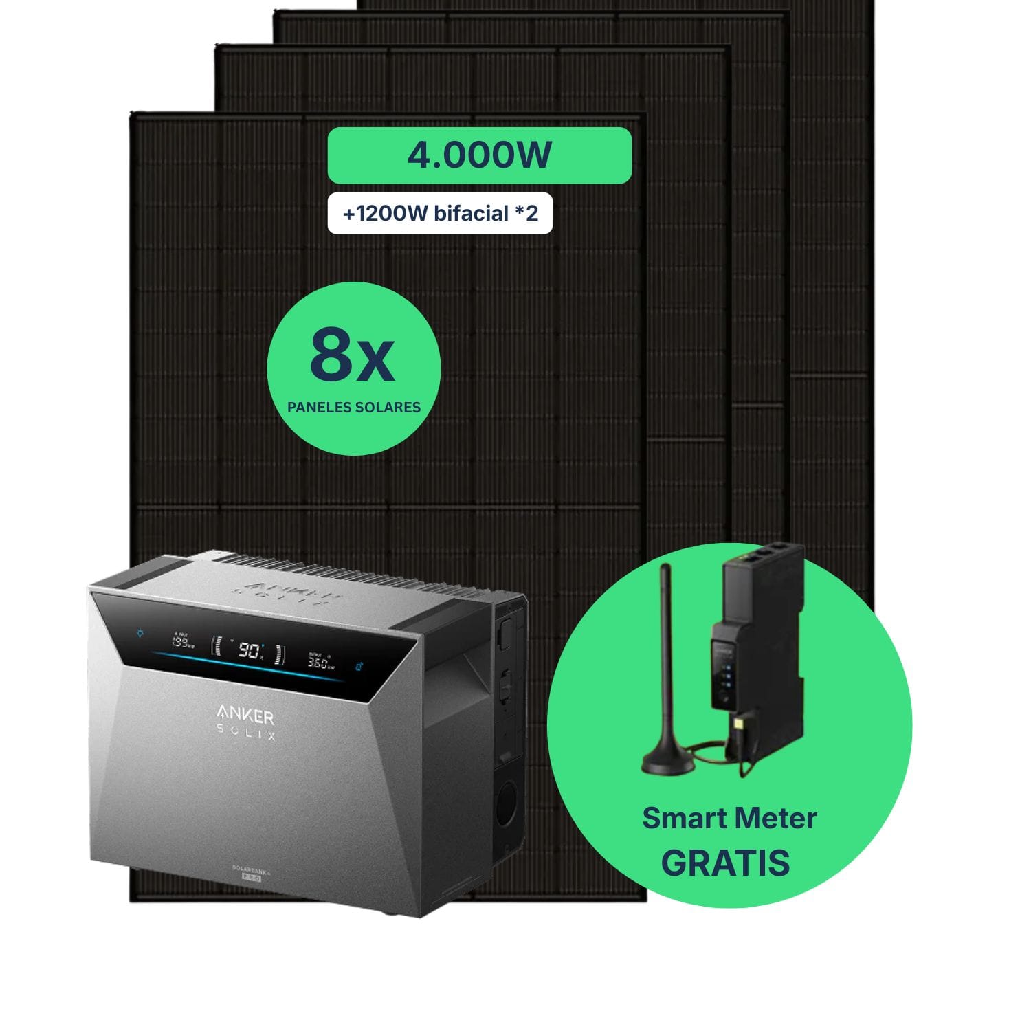 Balkonkraftwerk 4000W mit Speicher – 8× Jolywood 500W + Anker SOLIX Solarbank 4 Pro