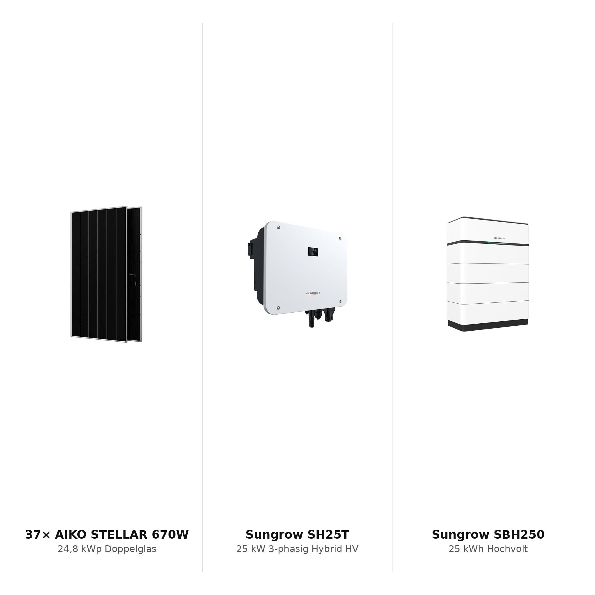 PV-Komplettset 24,8 kWp 3-ph. – AIKO STELLAR 670W + Sungrow SH25T + Sungrow SBH250