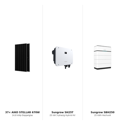 PV-Komplettset 24,8 kWp 3-ph. – AIKO STELLAR 670W + Sungrow SH25T + Sungrow SBH250