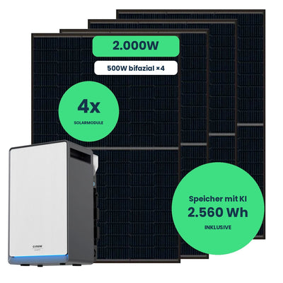 Balkonkraftwerk 2000W mit Speicher Conow Lyra 2500 Pro und 4 Solarmodulen Jolywood 500W