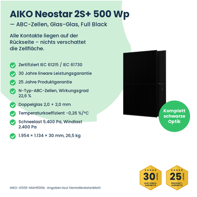 AIKO Neostar 2S+ 500 W Glas-Glas-Solarmodul Full Black – technische Daten