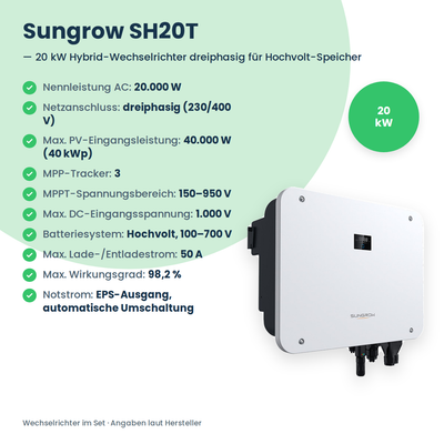 PV-Komplettset 20 kWp 3-ph. | 30× AIKO STELLAR 670W + Sungrow SH20T + Sungrow SBR160