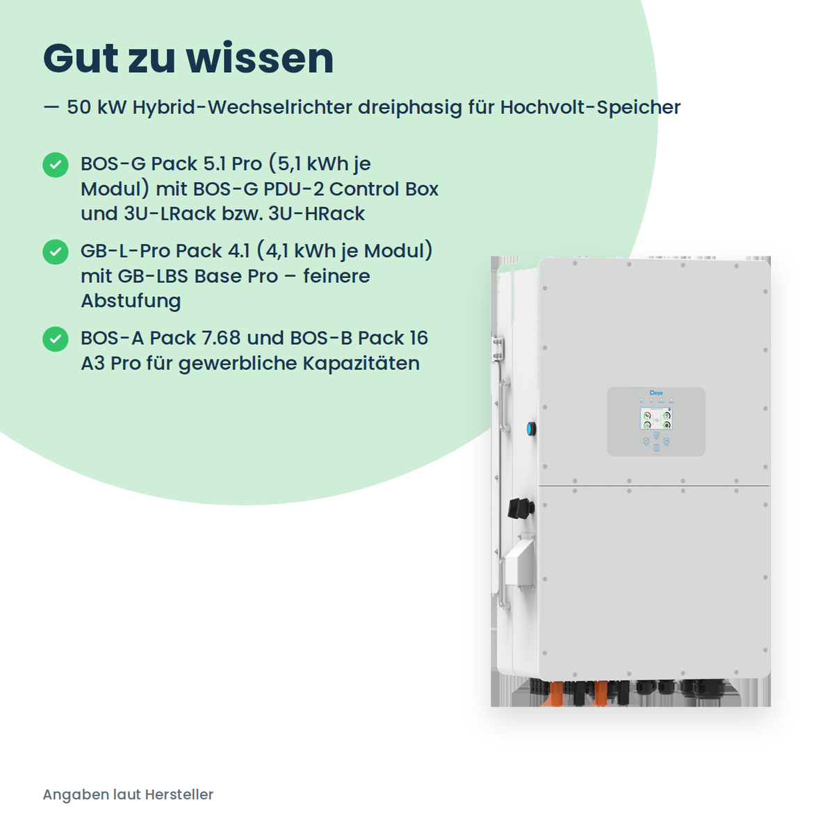 Deye SUN-50K-SG01HP3-EU – 50 kW Hybrid-Wechselrichter dreiphasig für Hochvolt-Speicher