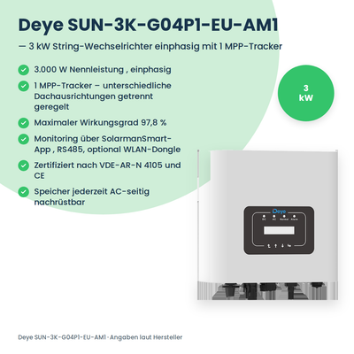 Deye SUN-3K-G04P1-EU-AM1 – 3 kW String-Wechselrichter einphasig mit 1 MPP-Tracker