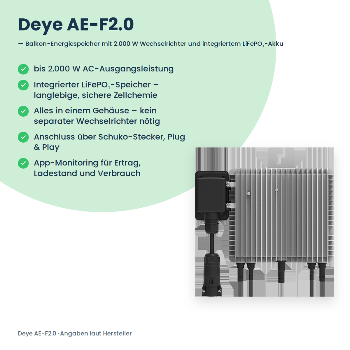 Deye AE-F2.0 – Balkon-Energiespeicher mit 2.000 W Wechselrichter und integriertem LiFePO₄-Akku