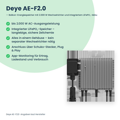 Deye AE-F2.0 – Balkon-Energiespeicher mit 2.000 W Wechselrichter und integriertem LiFePO₄-Akku