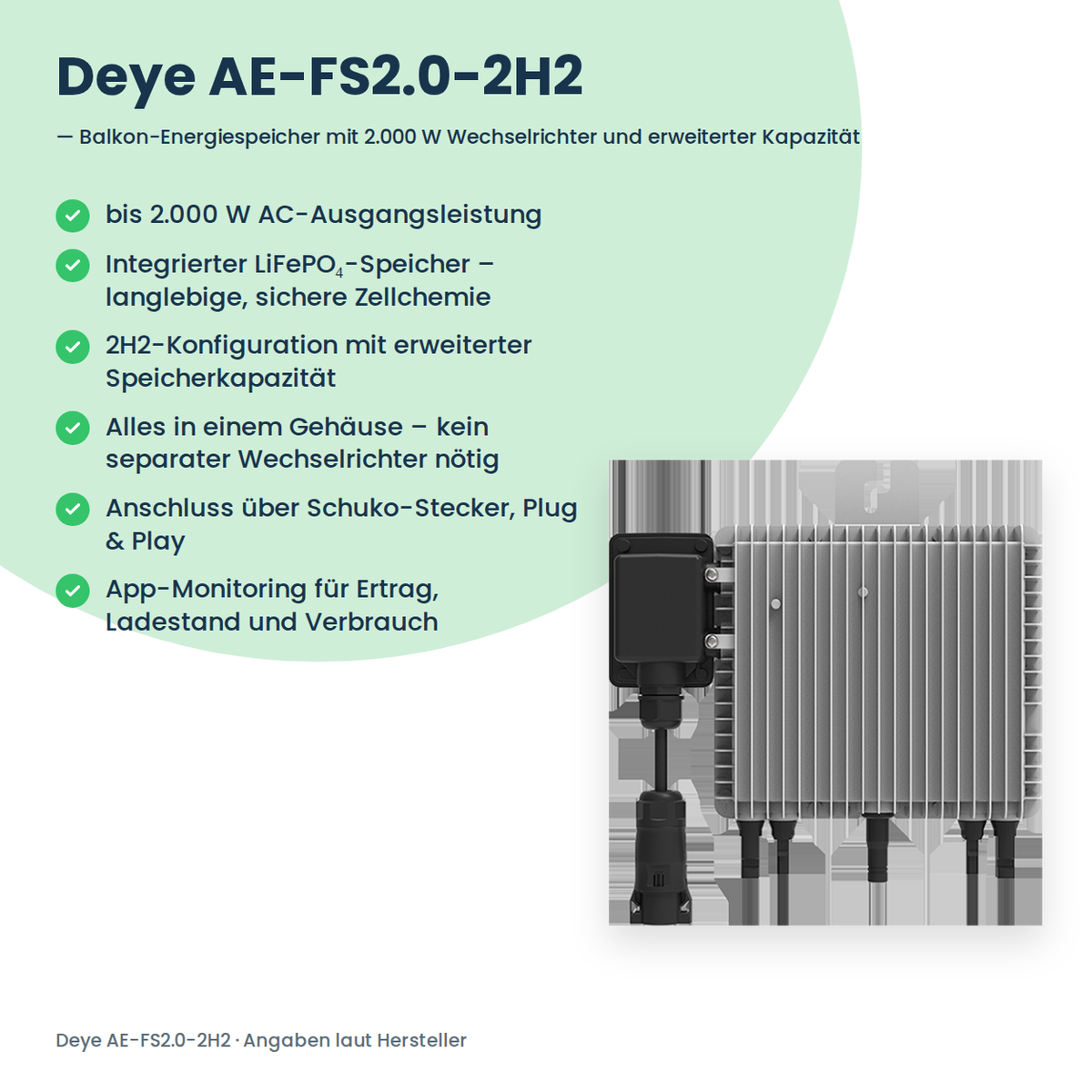 Deye AE-FS2.0-2H2 – Balkon-Energiespeicher mit 2.000 W Wechselrichter und erweiterter Kapazität