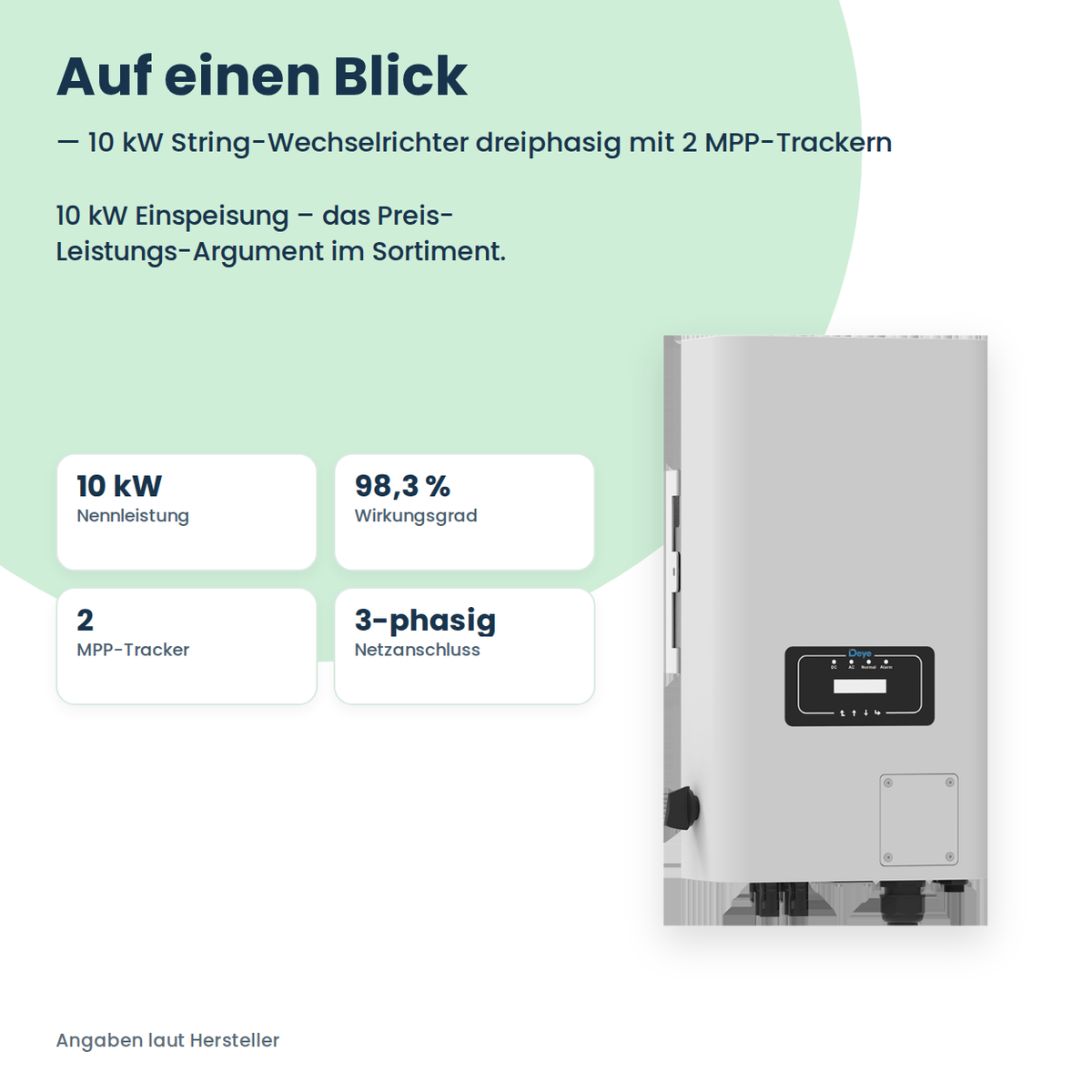 Deye SUN-10K-G06 – 10 kW String-Wechselrichter dreiphasig mit 2 MPP-Trackern