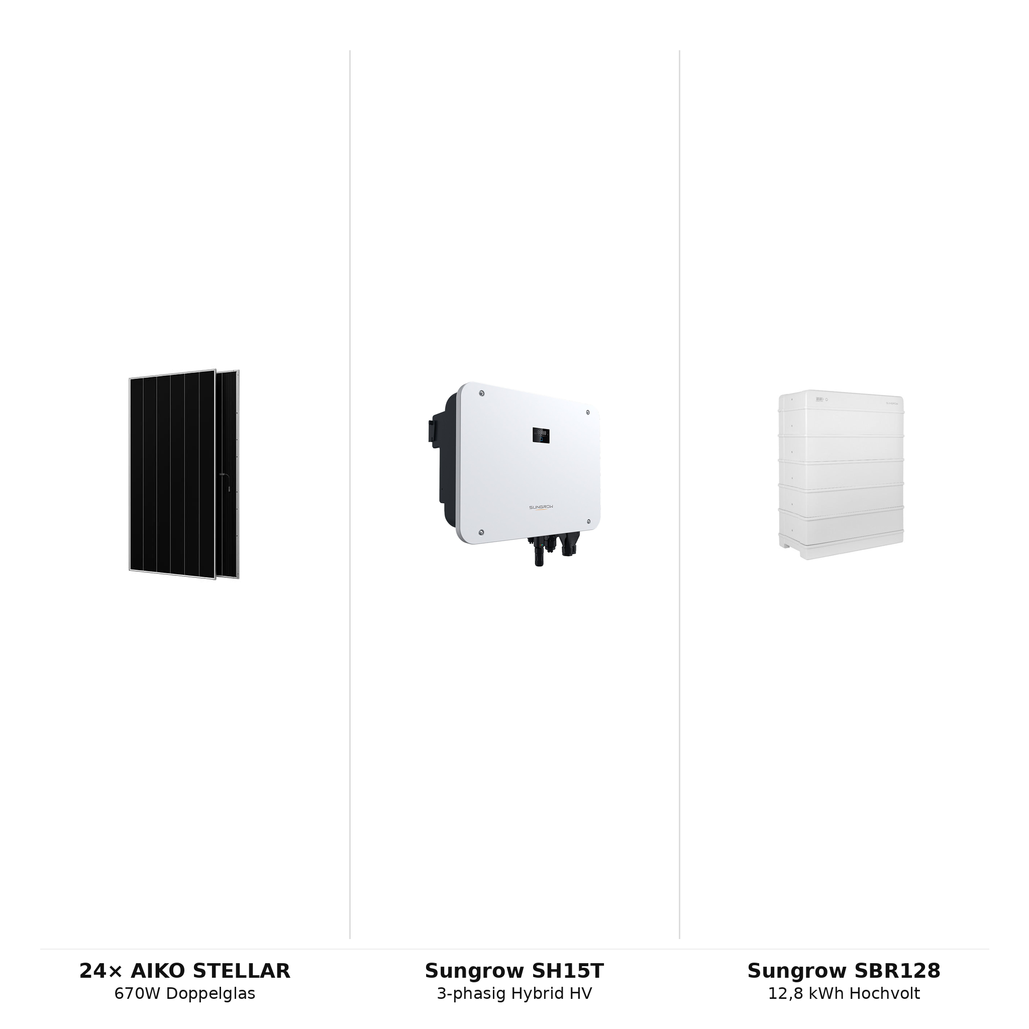 PV-Komplettset 16 kWp 3-ph. | 24× AIKO STELLAR 670W + Sungrow SH15T + Sungrow SBR128