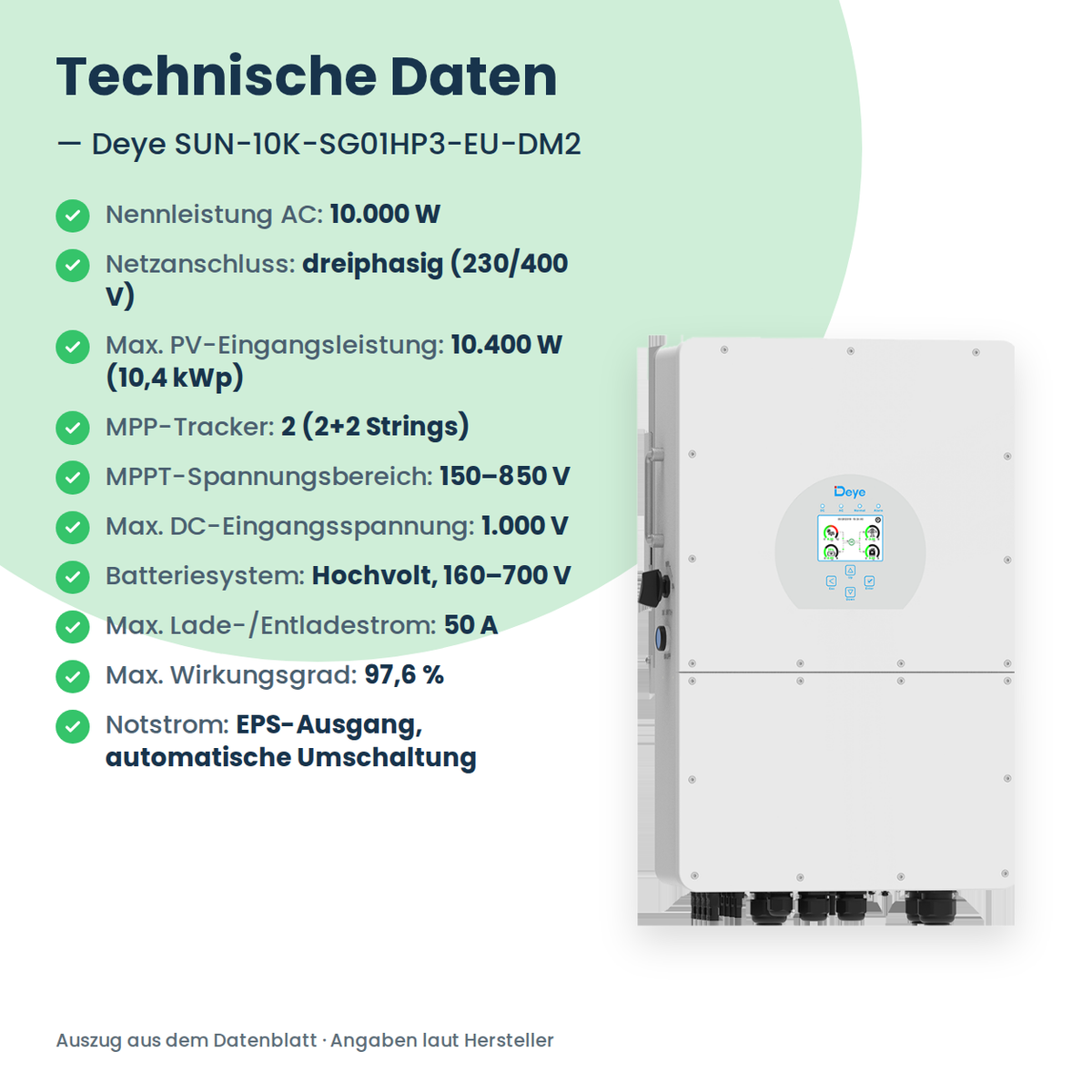 Deye SUN-10K-SG01HP3-EU-DM2 – 10 kW Hybrid-Wechselrichter dreiphasig für Hochvolt-Speicher