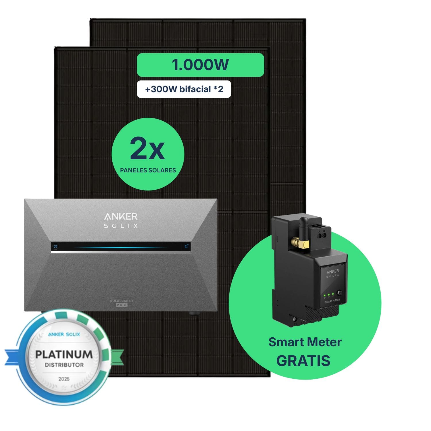 Kit Solar 1000W con Batería Anker SOLIX Solarbank 3 Pro para Autoconsumo | Plug & Play