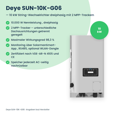 Deye SUN-10K-G06 – 10 kW String-Wechselrichter dreiphasig mit 2 MPP-Trackern